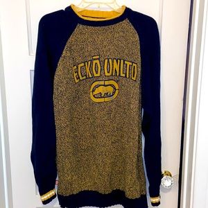 Y2K MEN’S ECKO VARSITY BLUE CREWNECK SWEATER MEDIUM PREPPY LETTERMAN
